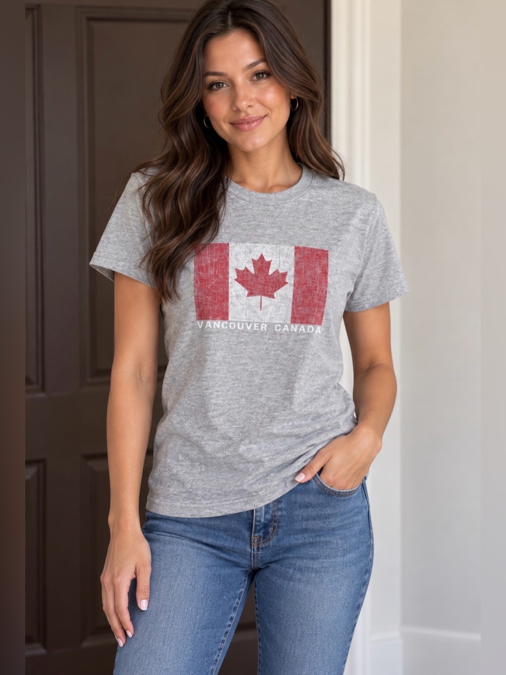 Vancouver Canada Grey T‑Shirt with Red Maple Flag NWOT Small